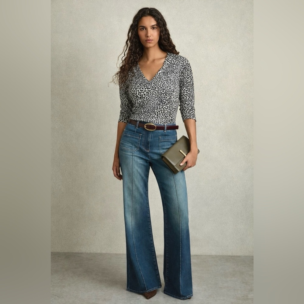 Karen Kane Animal Print V Neck Top 3/4 Sleeve XS